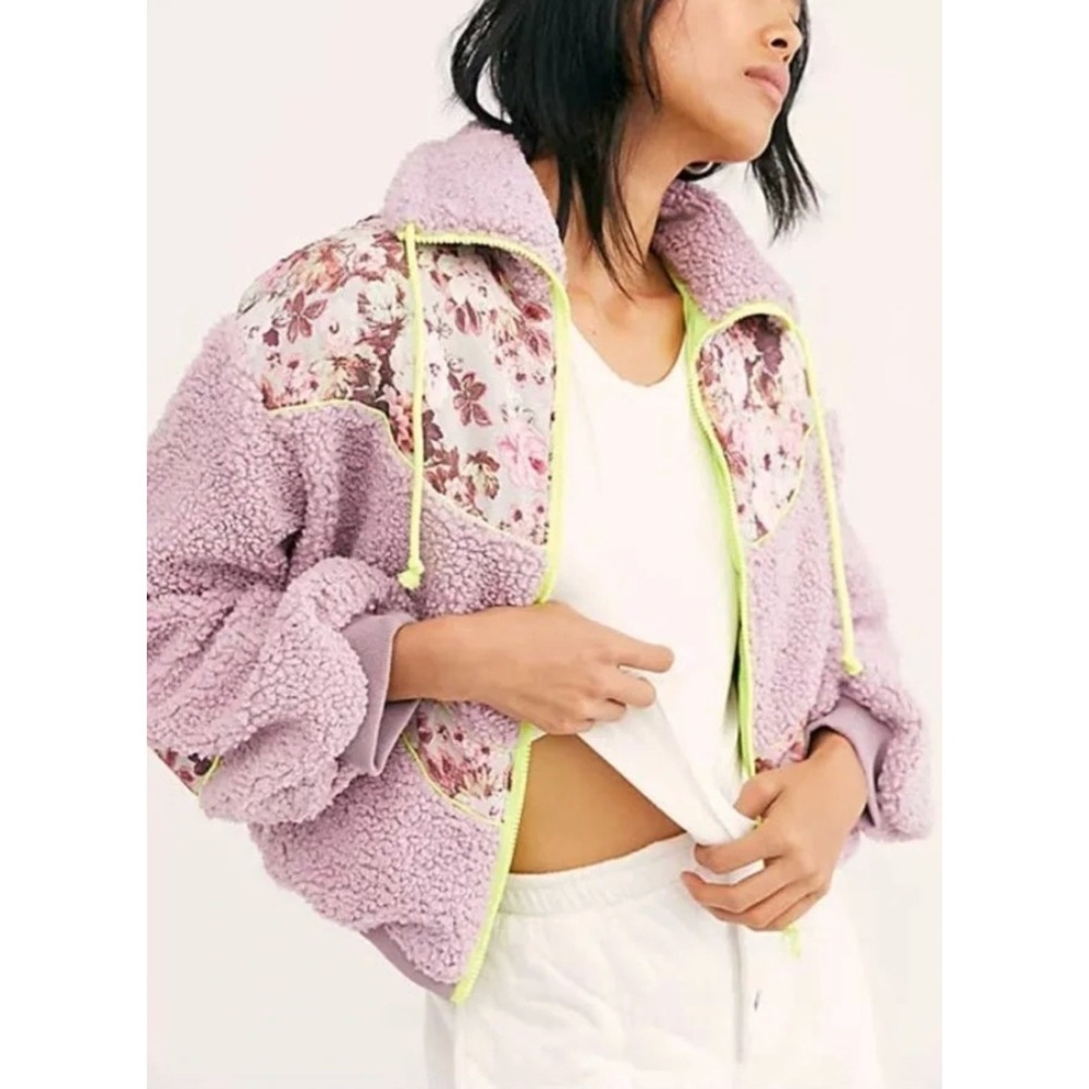 FOR LOVE & LEMONS Sloane Faux Shearling Floral Jacket in Sunrise
